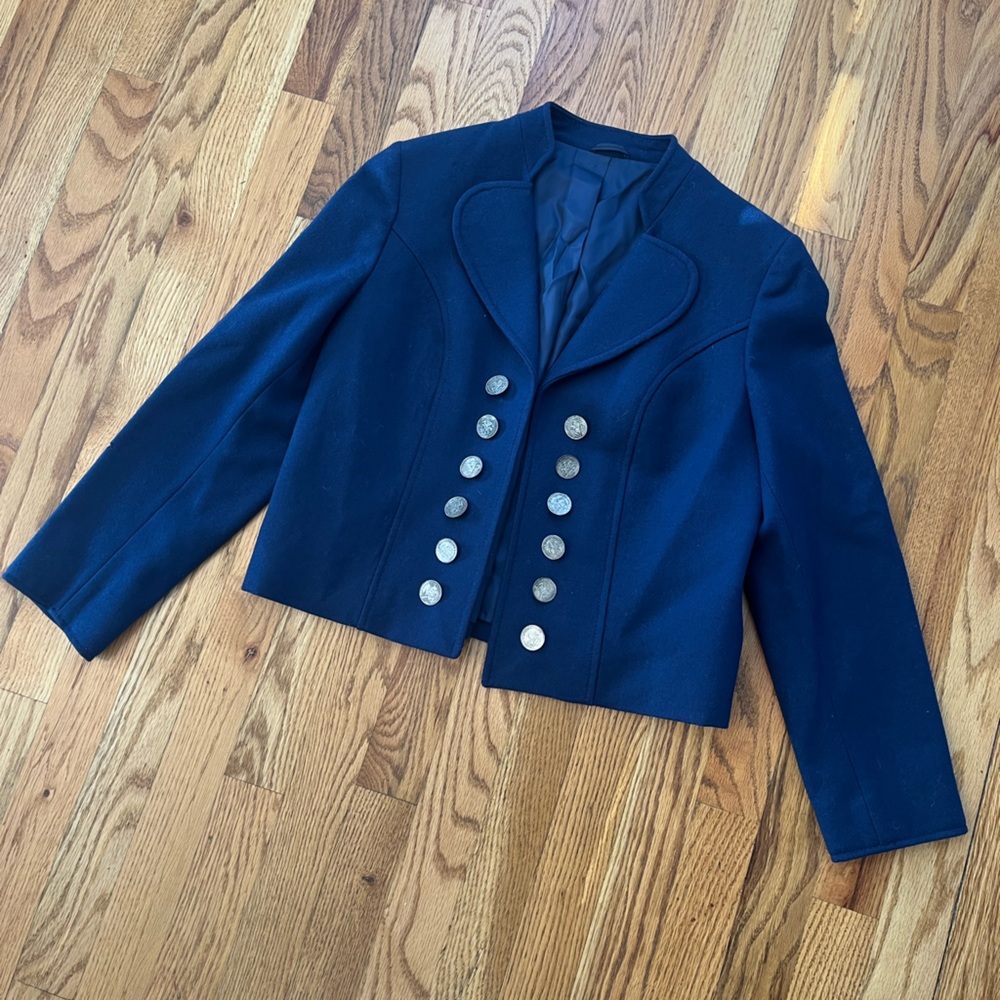 Blue vintage Bavarian loden wool 70s button-up blazer EU 36 b1
